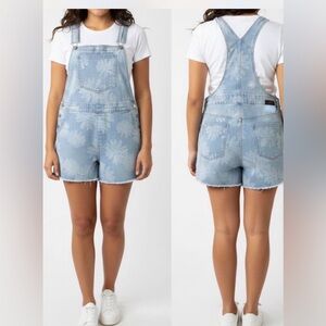 No Boundaries Light Blue Floral Denim Short Overalls